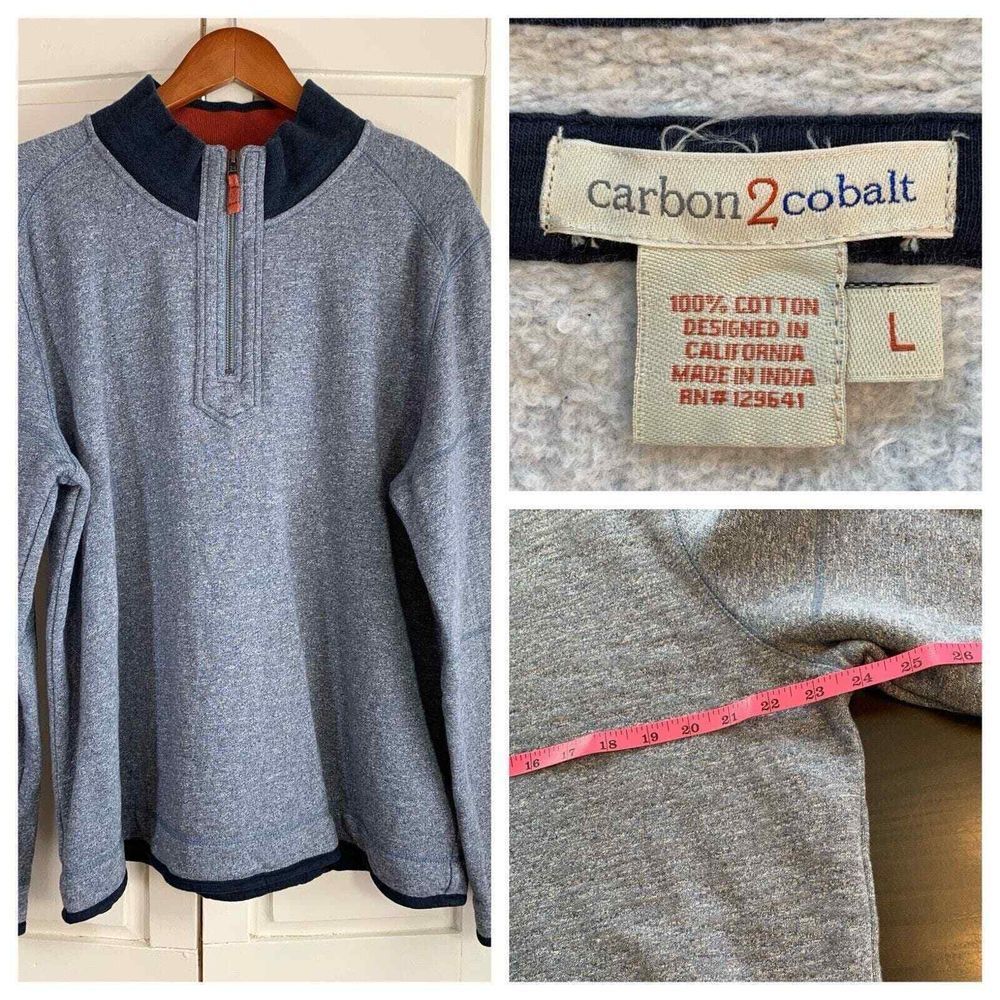 Carbon 2 Cobalt Sweater Mens Large Gray 1/4 Zip Pullover Cotton Blend Sweatshirt
